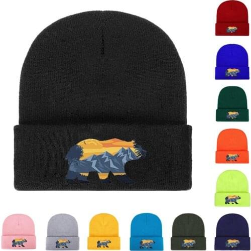 Bear Cartoon Mountains Head Hat Beanie Cap Warm Outdoor Fashion Hat Autumn Winter Men Women Boys Girls Casual Hats Wholesale