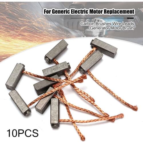 10pcs/Set 5mm x 6mm x 14mm Carbon Brushes Wire Leads Generator Motor Brush For Generic Electric Motor Replacement