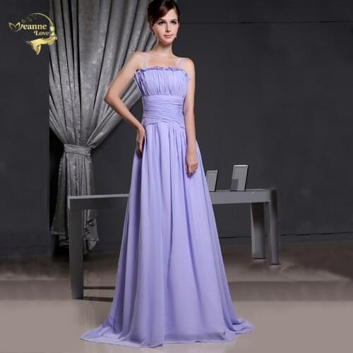 Lavender Spaghetti Straps Chiffon Long Bridesmaid Dresses A Line Vestido De Festa Longo Mariage Dinner Party Dress For Weddings
