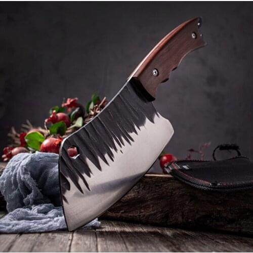 Outdoor Stainless Steel Knife Portable Slaughter Boning Skinning Knives Set Hammered Stone Blackened Craft Cut Cleaver & Cover
