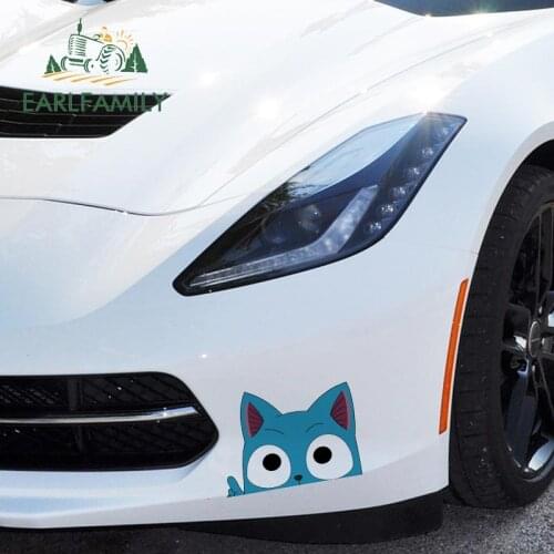 EARLFAMILY for 26cm x 18.8cm Fairy Tail Happy Cat Peeking Car Stickers Window Motorcycle Car Truck Vinyl Waterproof Decal