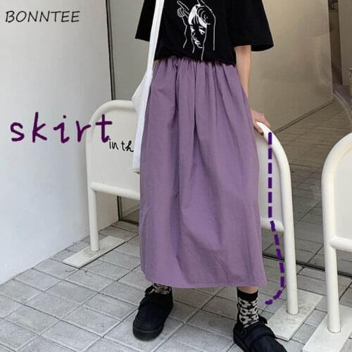 Skirts Women Cargo Purple Harajuku Stylish Ulzzang Fashion Girl Clothes Street Solid Empire Sweet Fall Summer Basic Femme Bottom