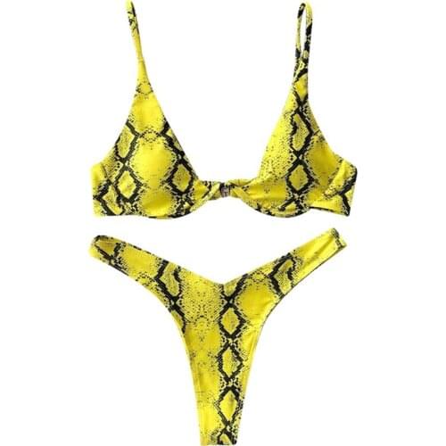 Women Sexy Micro Bikini Set Neon Snakeskin Swimsuit Push Up Underwire Beachwear