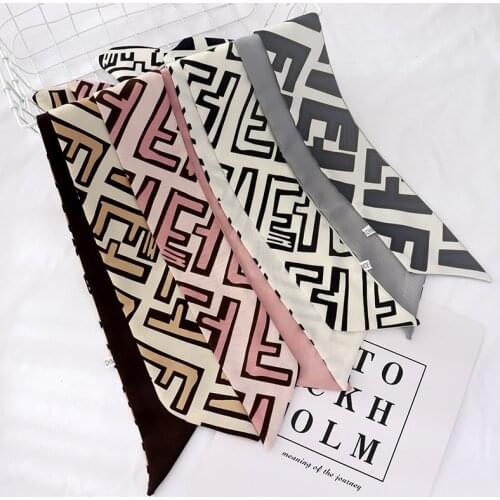 2021 New Summer Silk Scarf Letter Print Scarf Thin Narrow Bag Decorative Fairy Ribbon For Women