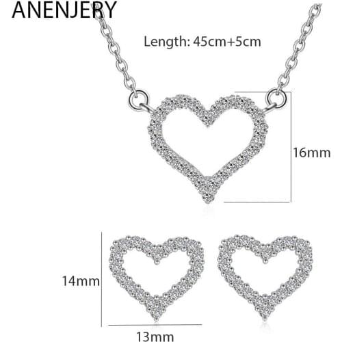 925 Sterling Silver Delicate Heart Shape Chain Necklace Earrings Jewelry Sets Cubic Zircon Bridal Jewelry Set