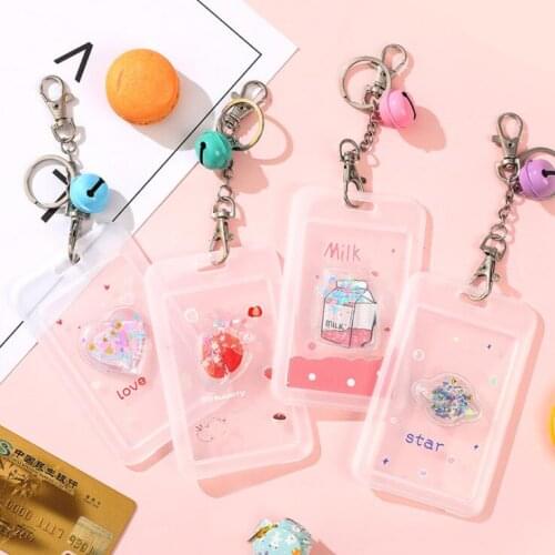 1 Piece New Arrival Cartoon Starry Sky Star Milk Bell Rope Card Holder Keychain Bus Bank ID Card Protection Case Stationery