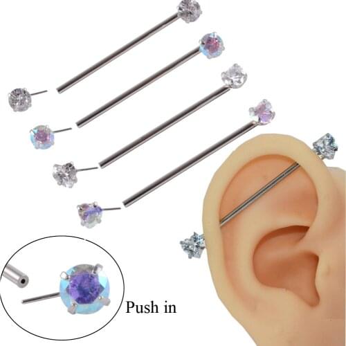 1pc Ear Industrial Straight Barbell Rings Piercing Press Fit Zircon Nipple barbell Ear Cartilage Tragus Helix Stud Body Jewelry