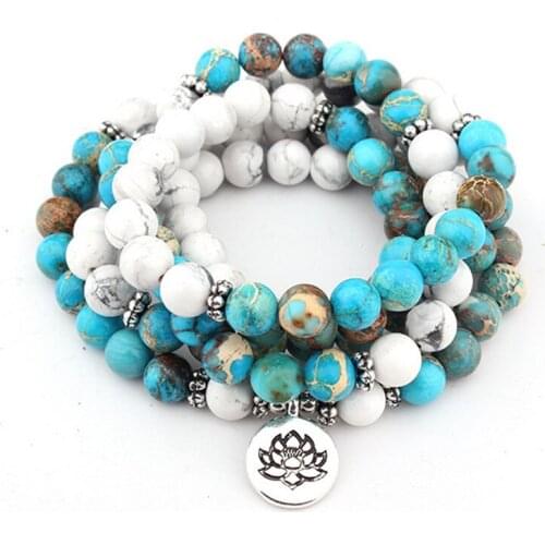2018 Free Shipping Natural Stone Bracelets For Men Women 108 Mala Lotus Yoga Bracelet or Necklace Amazonite Tree of Life Jewelry