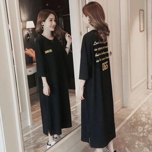 #2617Casual Loose Tshirt Dress Women Large Size Summer O-neck Letter Printing Dresses Korean Cotton Casual Loose T shirt Dresses