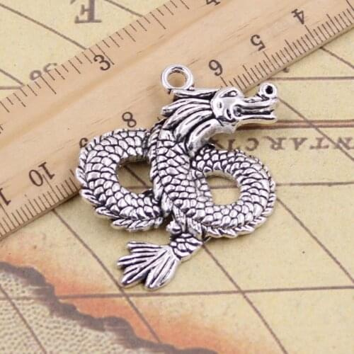 4pcs Charms China loong dragon 46x40mm Tibetan Bronze Silver Color Pendants Crafts Making Findings Handmade Antique DIY Jewelry