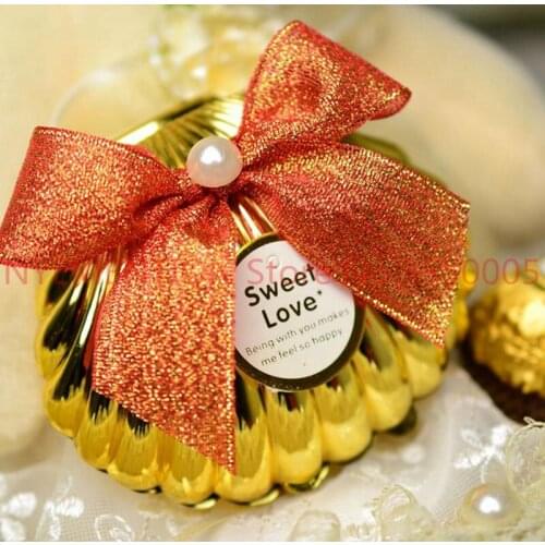Sea Shell wedding party favor holder chocolate gift candy boxes with butterfly knot Wedding Party shower Favors gifts 50pcs