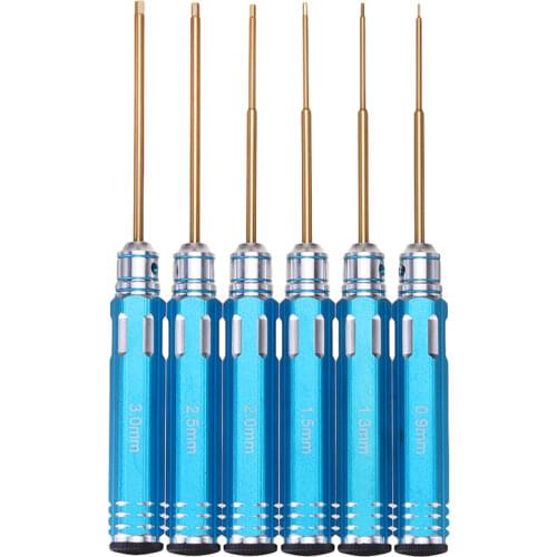 6pcs RC Tools hex 0.9/1.3/1.5/2/2.5/3mm Allen Driver HSS Titanium Coated Screwdrivers Repair Tool Kit For cars, helicopter toys