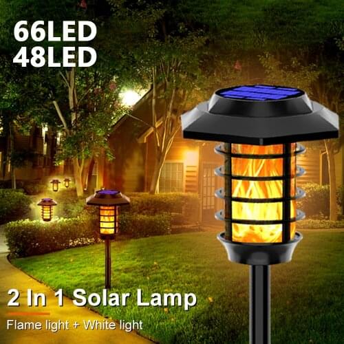 66LED 48LED Solar Flame Light Flickering LED Solar Stake Light Waterproof Garden Courtyard Path Lighting Landscape Lawn Lamp