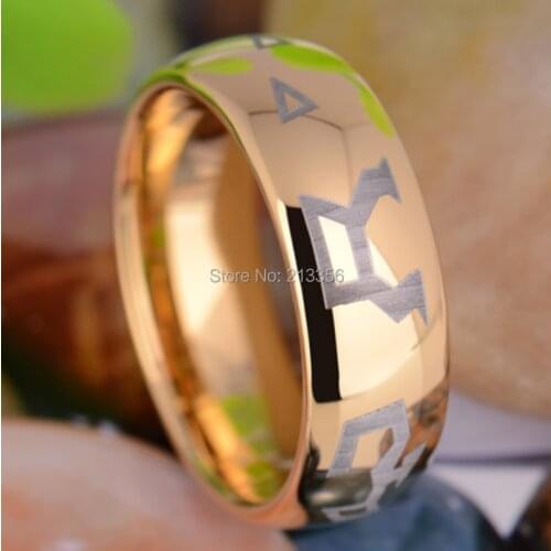 Free Shipping!USA Hot Sales E&C TUNGSTEN LUXURY JEWELRY 8MM STARGATE GATE ADDRESS GOLDEN DOMED MENS TUNGSTEN WEDDING RING