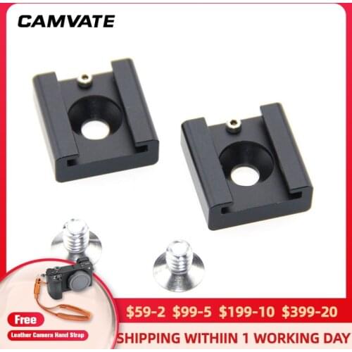 CAMVATE 2PCS Cold/Hot Shoe Mount Adapter With 1/4 Screw For DSLR Camera Cage Rig /Flash /LED Light /Microphone /Monitor Mounting