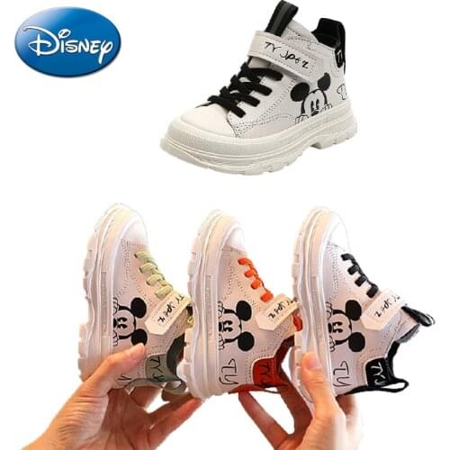 Disney Mickey Anime Sports Shoes Spring Autumn Short Martin Boots Boys Girls Sneakers Kids Cartoon Casual Shoes Leather Shoes