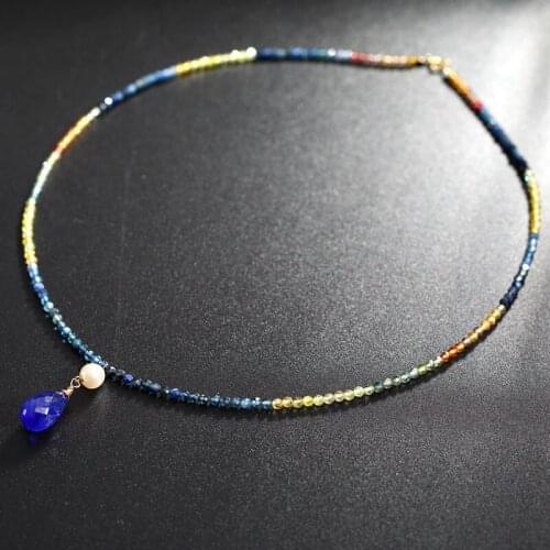 DMBS339 G18K gold color sapphire necklace female Genuine Gemstones color treasure handmade custom design clavicle chain