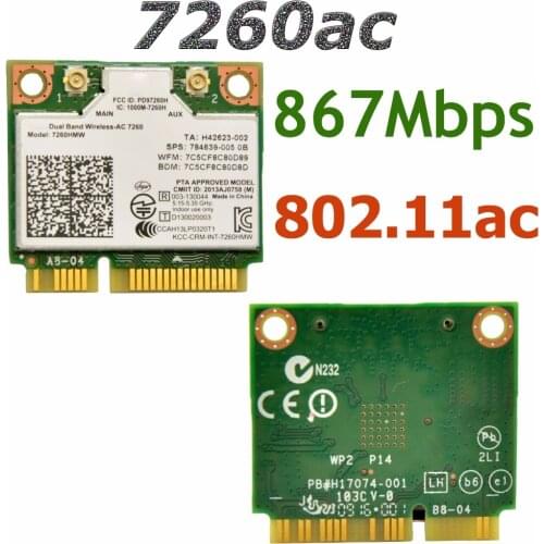 Dual Band Wireless-AC AC7260 867Mbps 802.11ac Mini PCI-E WiFi Adapter WLAN Card + Bluetooth 4.0 for Intel 7260AC 7260HMW