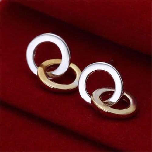ESE068 Popular Silver Color Earrings For Women 925 Jewelry Christmas Fashion Jewelry Double Ring Earrings E068 /axcajoja