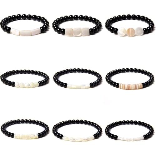 Natural Irregular Freshwater Mother Of Pearls Beads Bracelets Men 6 mm Polsihed Black Onyx Agat Bracelet Women Handmade Jewelry