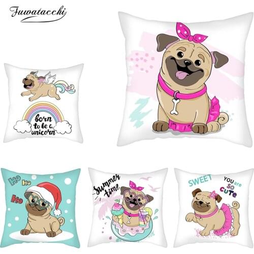 Fuwatacchi Cute Cartoon Dog Pillow Cases Pet Anilmals Pattern Throw Pillow Covers For Home Sofa Decorative Cushion Cover 45*45cm