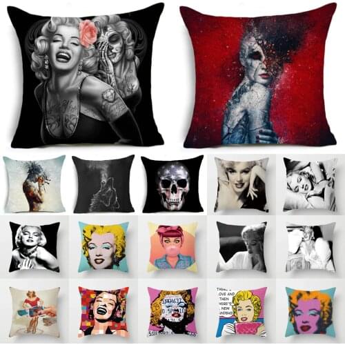 Hot Marilyn Monroe Cushion Cover Skull Pillow Case Sofa Couch Polyester Throw Pillow Covers Decorative Livingroom Cushion Cases
