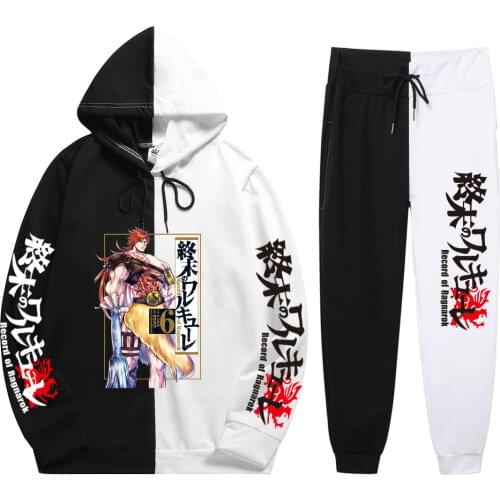New Summer Autumn Man 2 Pieces Sets Anime Record Of Ragnarok Print Casual Daily Patchwork Thin Hoodie+Patchwork Pants Hot Sale