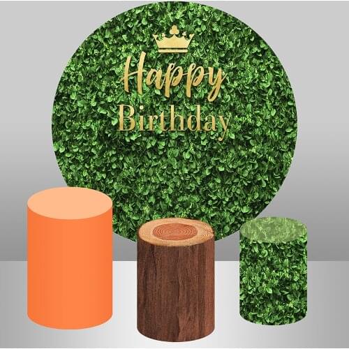 Round Circle Backdrop Green Grass Baby Birthday Photo Background Baby Shower Customize Plinth Covers