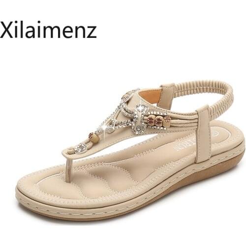 Summer Womens Sandals 2021 Fashion Rhinestone Fat Bottom Female Clip Toe Shoes Outdoor Beach Ladies Sandal Woman New