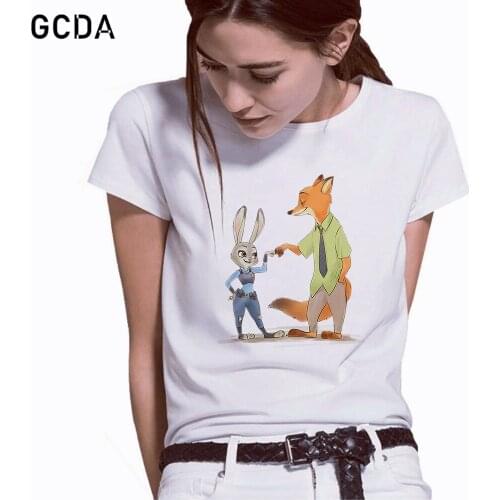 Summer Fashion Fox Nick Rabbit Judy Graphic T Shirt Women Tops Base O-neck Funny Girls Disney Zootopia Tshirt