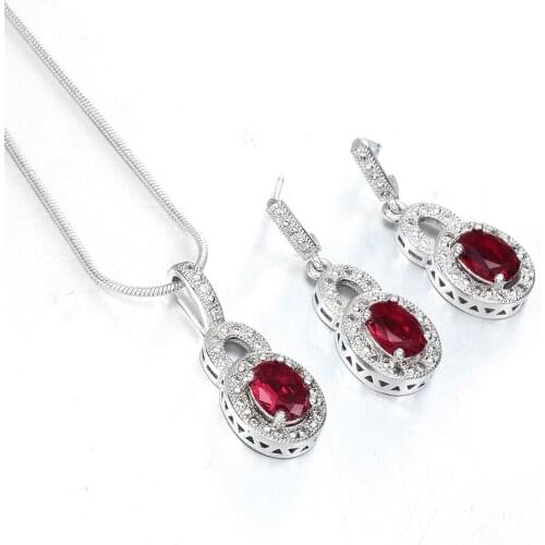 Hot sale jewelry sets red round zircon silver color engagement jewelry for women gift 8 shape in stock