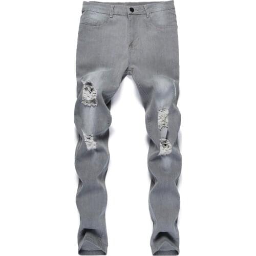 Fashion Mens Casual Four Seasons Male Ripped Skinny Trousers Slim Biker Outwears Pants Qualified Men Sweatpants Sexy Hole Jeans