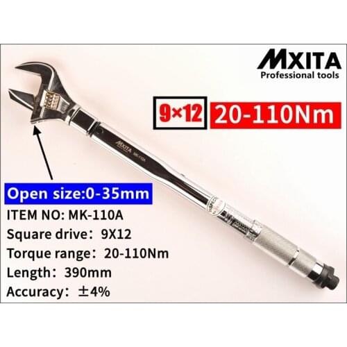 Mxita OPEN wrench Adjustable Torque Wrench 9X12 20-110Nm Interchangeable Hand Spanner Insert Ended head Torque Wrench