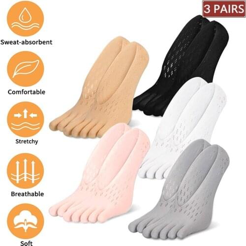 3 Pairs Women Low Cut Mesh Toe Socks Summer Thin No show Boat Sock Female Slipper invisible Silicone Non-slip Five-finger Socks
