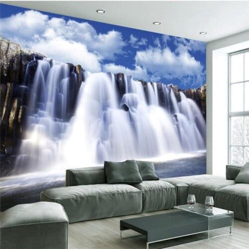 Beibehang Custom wallpaper high - definition large - scale waterfall blue sky white clouds fresh natural decorative painting