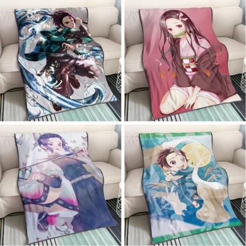 Devils Blade Blanket Demon Slayer Kimetsu No Yaiba Kamado Tanjirou Nezuko Summer Quilt Nap Blanket Flannel Blanket Home Decor