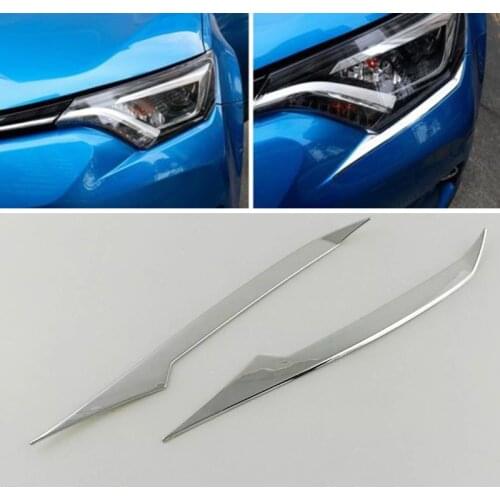 A Pair ABS Chrome Car Headlight Front Lamp Trim For Toyota RAV4 2016 2017 2018 Chromium Styling