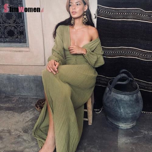 Summer Maxi Dress Long Sleeve Button Up Dresses Single Breasted Loose Birthday Beachwear Outfits White Long Dress Vestidos Mujer