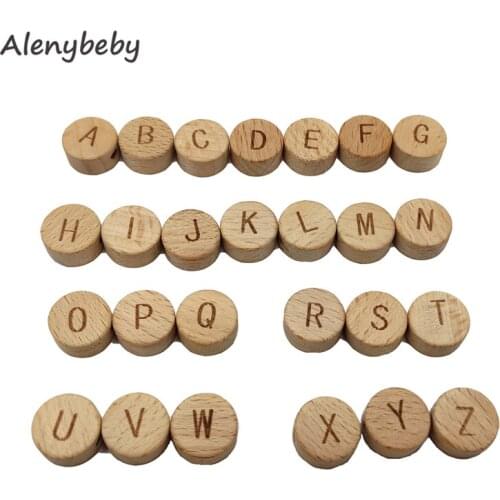Oblate Wooden Alphabet Beads Chewable 15mm Letter Loose Bead Unfinished Beech Round Wood chip DIY Teething Accessories for Craft
