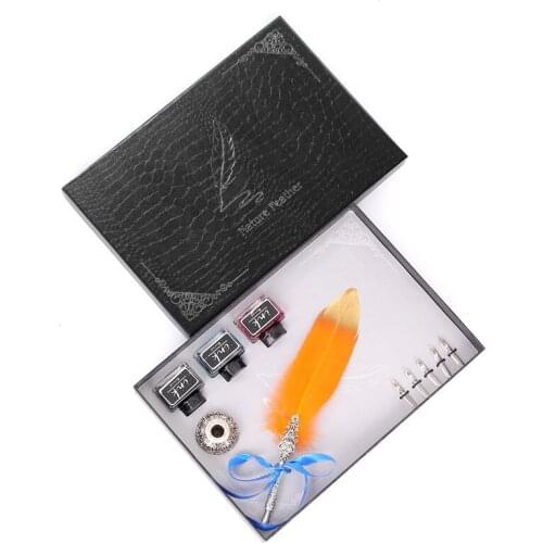 Retro Vintage Calligraphy Feather Pen Writing Pen Stationery Gift Box Packaging Plus Three Ink Bottles Wedding Birthday Gift