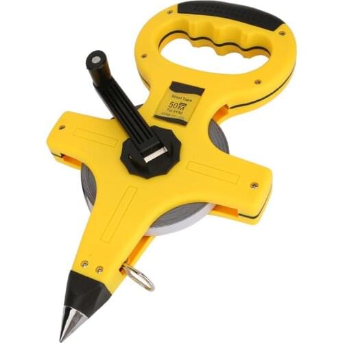 50m Open Reel Portable Stainless Steel Tape Measure Measuring Tape Tool Woodworking Building Measuring Tool Yellow