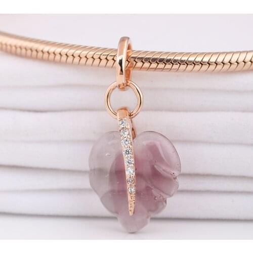 S925 Pendant Bead DIY Jewelry Rose Leaf Dangle Charm fit Lady Bracelet Bangle