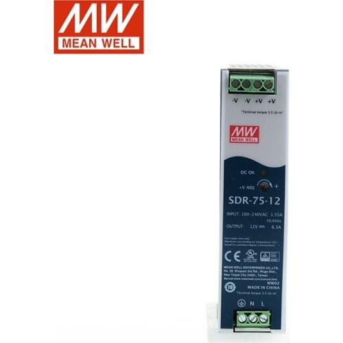 SDR-75-12 MEAN WELL 75W 12V Slim size DIN Rail Switching Power Supply 110V/220V AC to 12VDC 6.3A Industrial Din rail Transformer