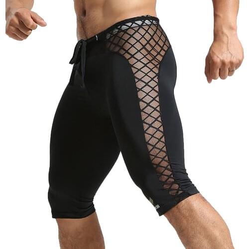 Sexy Men Sports Gym Fitness Sportswear See-through Plaid Mesh Shorts Sport Tights Summer Breathable Low Waist Bottoms Hot Pants