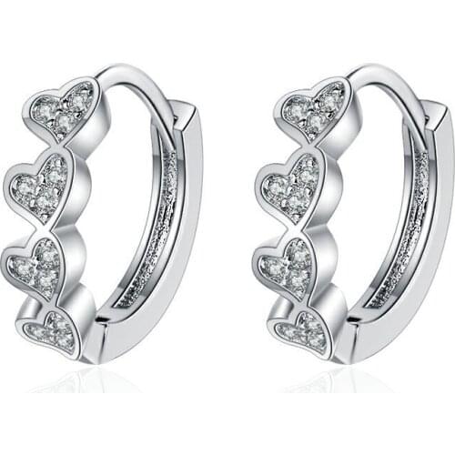 Hot Sale Fashion Silver Color Heart Shiny Zircon Studs Earrings Female Women Geometry Circle Crystal Anniversary Jewelry Gifts