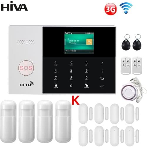 HIVA 3G Wifi Alarm System 433MHz Home Burglar Security with Motion Sensors Remote Control 11 Languages Wireless Alarm System Kit