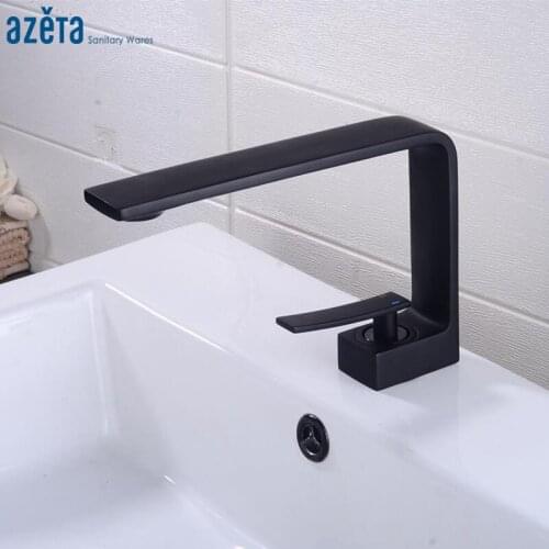 AZETA Black Basin Faucet Single Handle Deck Mounted Washbasin Mixer Tap Bathroom Cold and Hot Water Basin Tap Crane AT7916B