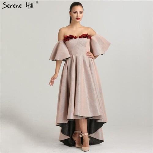 Sexy High Low New Design Half Sleeve Evening Dresses 2020 Ruffles Long Party Gown Dubai Robe De Soiree Serene Hill BQA8009
