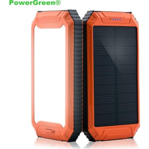 PowerGreen Solar Charger, Double Outputs LED Light Design 10000mAh External Battery Pack for All 5V Devices