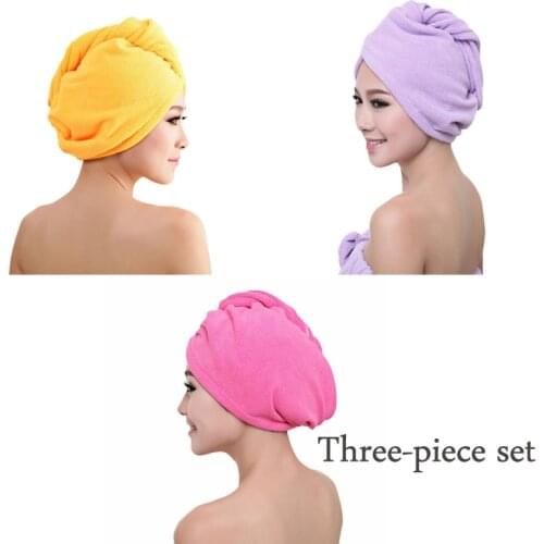 3PCS Coral Velvet Dry Hair Bath Towel Microfiber Quick Drying Turban Super Absorbent Women Hair Cap Wrap